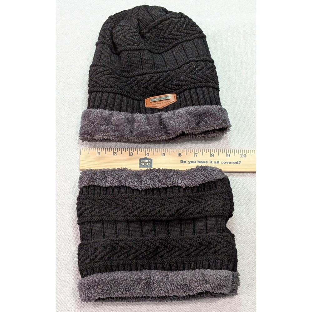 Hindawi Beanie Neck Warmer Set Womens One Size Black Grey Excellent Cable Knit